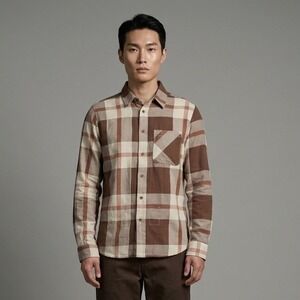 Etnies Men's M Brown White Plaid Flannel Shirt Long Sleeve Casual Relaxed